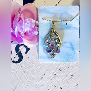 Handmade, polymer clay necklace with multiple moon, crystal accents